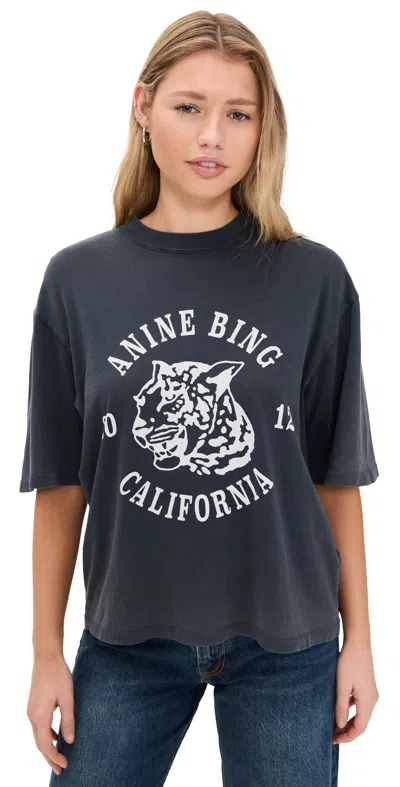 Anine Bing Collegiate Leopard Avi Tee Washed Charcoal In Grey