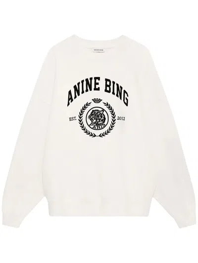 Anine Bing Collegiate Print Cotton Sweatshirt With Relaxed Fit In White