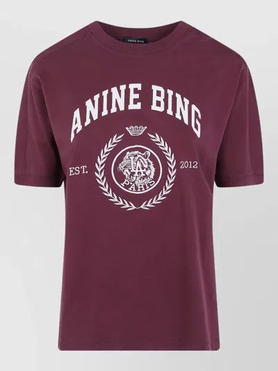 Anine Bing Cotton Collegiate Logo-print T-shirt In Burgundy