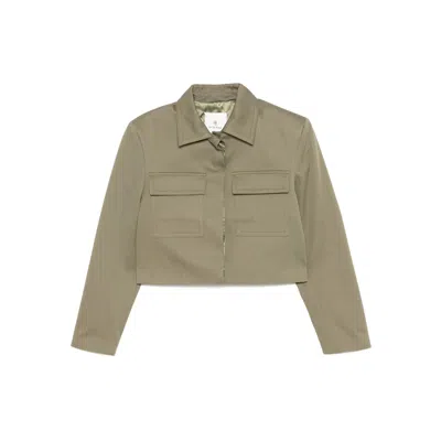 Anine Bing Dayton Cropped Cotton-twill Jacket In Green