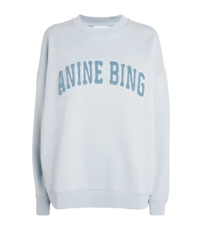Anine Bing Light Blue Crewneck Embroidery Logo Sweatshirt