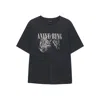 Anine Bing Washed Black T-shirt With Leopard Print In Blue