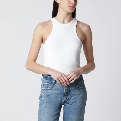 Anine Bing Cream Ribbed Tank Top With Logo Embroidery In White