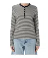 Anine Bing Alessia Long Sleeve Tee In Cream And Black Stripe
