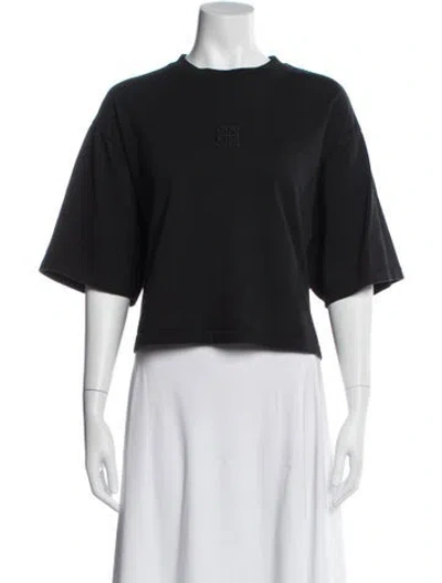 Pre-owned Anine Bing Crew Neck Short Sleeve Crop Top In Black
