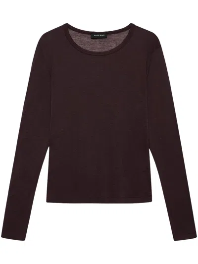 Anine Bing Cropped Fitted Long Sleeve Tee In Burgundy