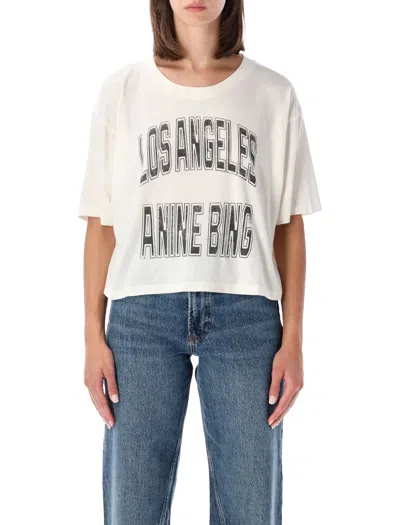 Anine Bing Cropped Graphic Boxy T-shirt In White