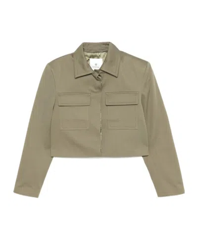 Anine Bing Dayton Cropped Cotton-twill Jacket In Green
