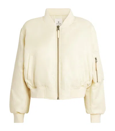 Anine Bing Cropped Leon Bomber Jacket In Neutral