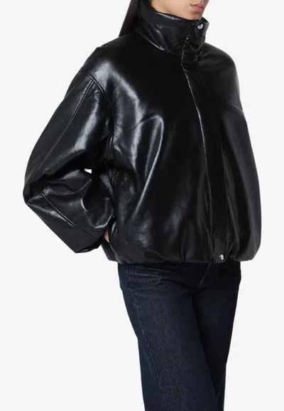 Anine Bing Cyrus High-collar Recycled Leather Bomber Jacket In Black
