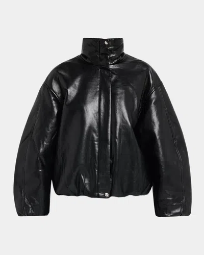 Anine Bing Cyrus Leather Bomber Jacket In Black