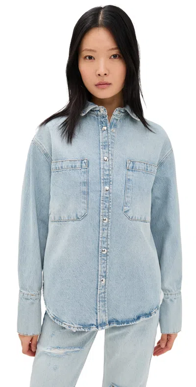 Anine Bing Dante Bleached Blue Denim Shirt In Multicolor