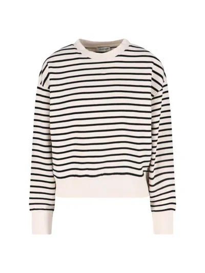 Anine Bing Striped Crew Neck Sweatshirt In White