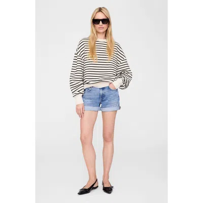 Anine Bing Striped Crew Neck Sweatshirt In White