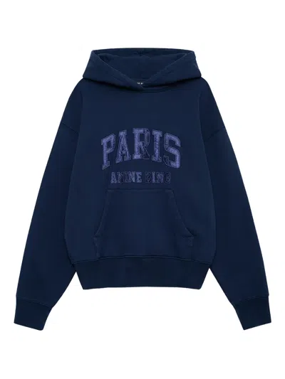 Anine Bing Debbie Appliqué-detail Hoodie In Blue
