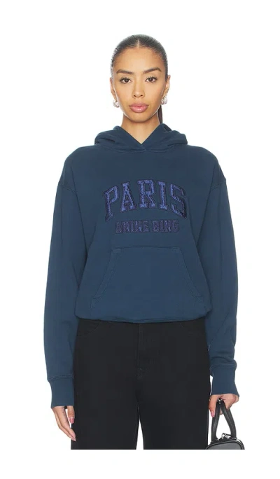 Anine Bing Debbie Shrunken Hoodie Paris In Blue