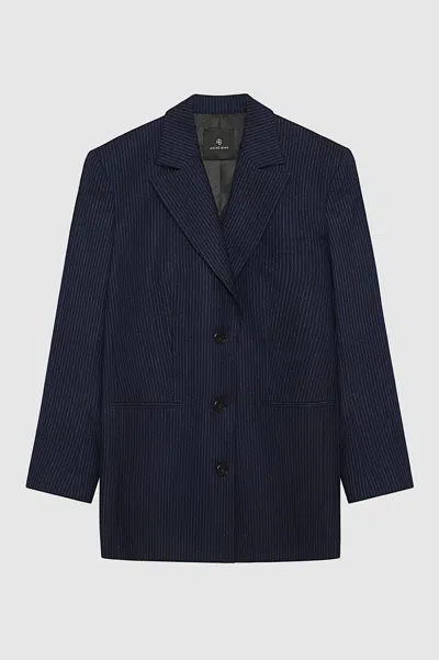 Anine Bing Declan Blazer In Navy Pinstripe