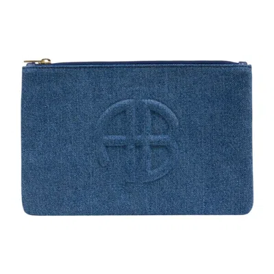 Anine Bing Denim Logo Clutch In Blue