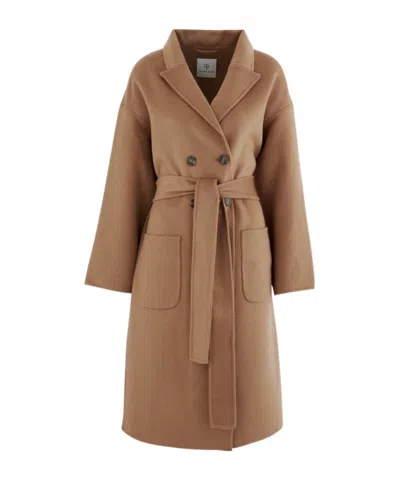 Anine Bing Double-breasted Long Coat In Brown