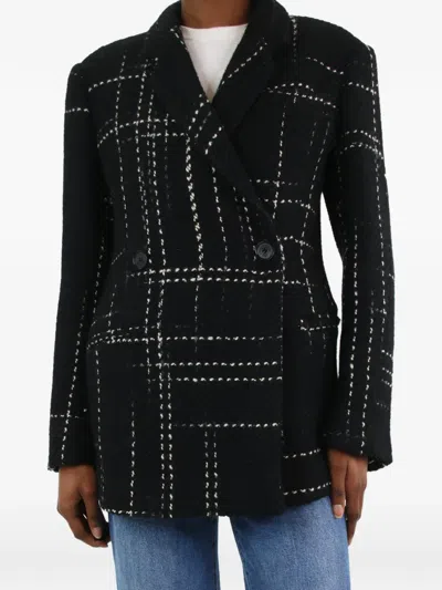 Pre-owned Anine Bing Double-breasted Checked-pattern Jacket In Black