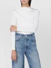 Anine Bing Draped Long Sleeve Stretch Fabric Top In White