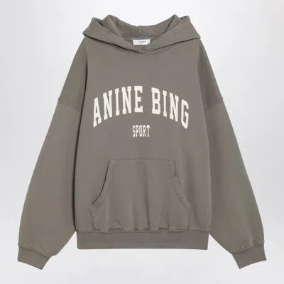 Anine Bing Dusty Olive Hooded Sweatshirt With Logo Print In Green