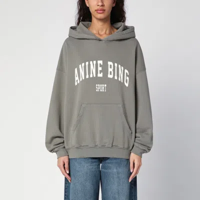 Anine Bing Dusty Olive Hooded Sweatshirt With Logo Print In Green