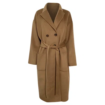 Anine Bing Dylan Belted Double Breasted Coat In Brown Wool
