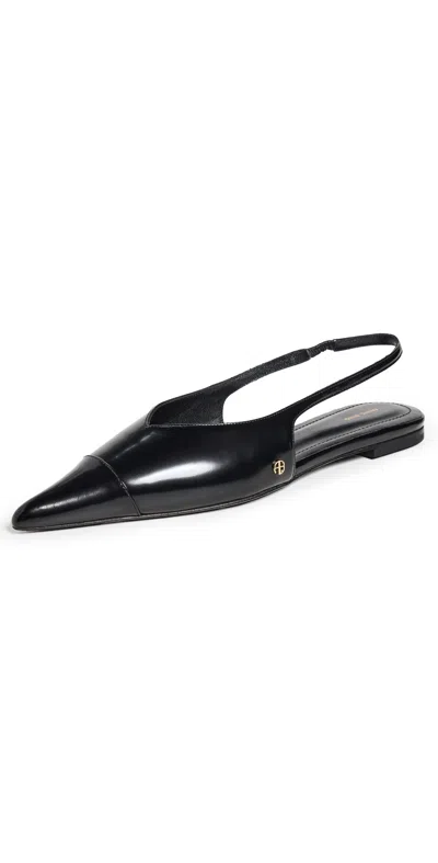 Anine Bing Elena Slingback Flats In High-shine Black