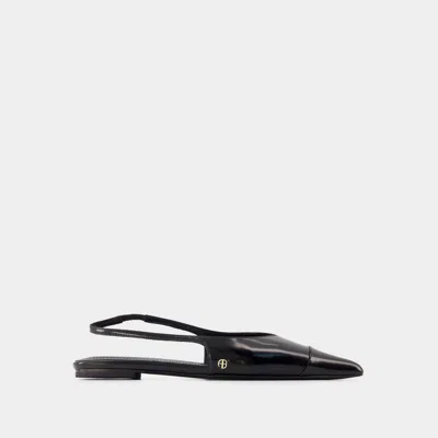 Anine Bing Elena Slingback Flats In High-shine Black