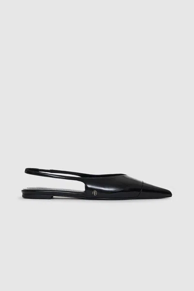 ANINE BING ANINE BING ELENA SLINGBACK FLATS IN HIGH-SHINE BLACK