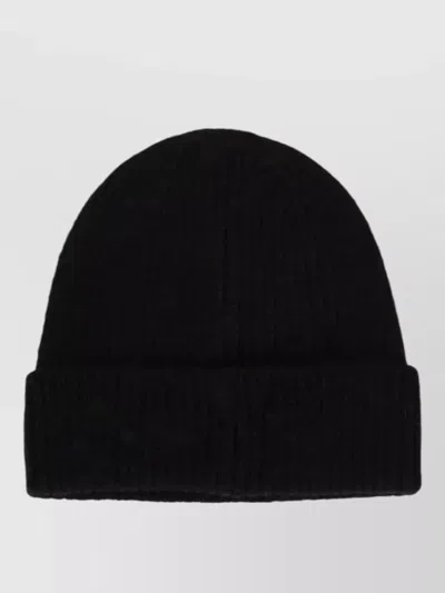Anine Bing Elia Beanie Ribbed Texture Folded Cuff In Black