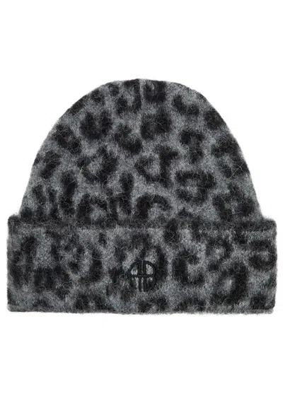 Anine Bing Elia Leopard-intarsia Alpaca-blend Beanie In Animal Print