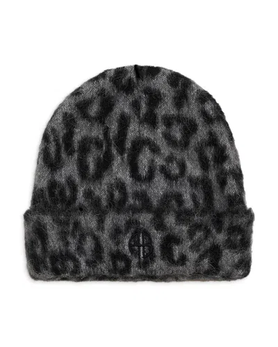 Anine Bing Elia Leopard Print Beanie In Gray