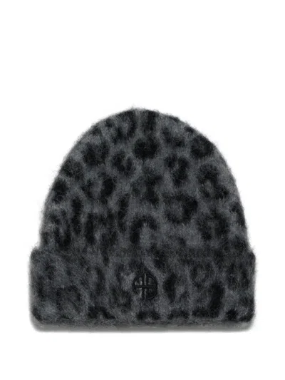 Anine Bing Elia Leopard-print Beanie In Gray
