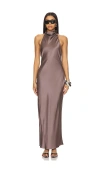Anine Bing Eliana Drapey Halter Neck Silk Dress In 铁青色