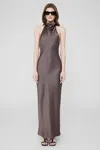Anine Bing Eliana Drapey Halter Neck Silk Dress In Brown