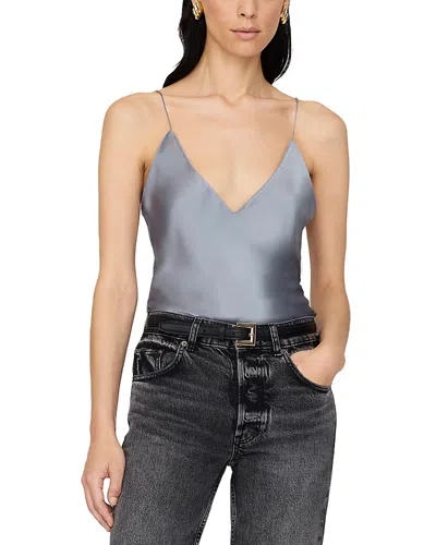 Anine Bing Ellen V-neck Silk Top In Blue