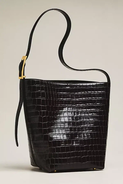 Anine Bing Elly Leather Embossed Bucket Bag In Brown