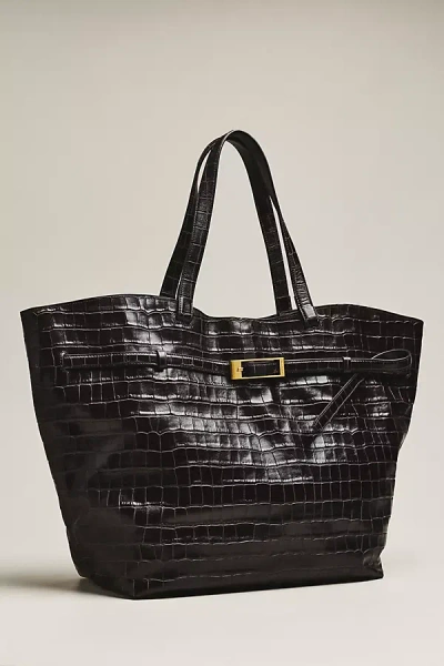 Anine Bing Elly Leather Embossed Large Tote Bag In Brown