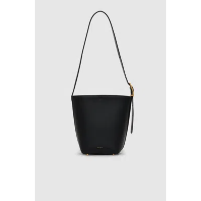 Anine Bing Elly Medium Bucket Bag Grained Leather In Black