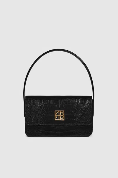 ANINE BING ANINE BING ELLY SHOULDER BAG IN BLACK EMBOSSED
