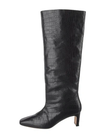 Pre-owned Anine Bing Embossed Leather Animal Print Boots In Black