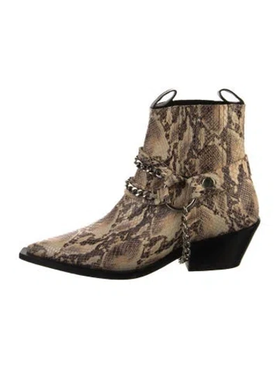 Pre-owned Anine Bing Embossed Leather Animal Print Boots In Neutral