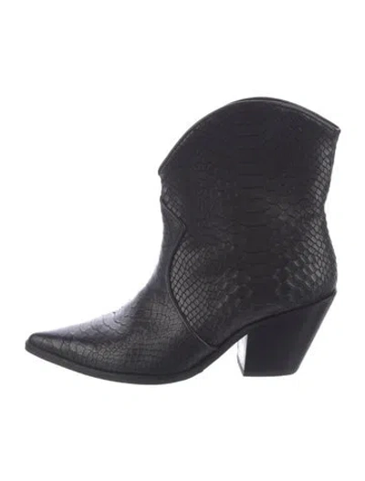 Pre-owned Anine Bing Embossed Leather Western Boots In Black