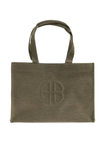Anine Bing Embossed Logo Tote Bag In Green