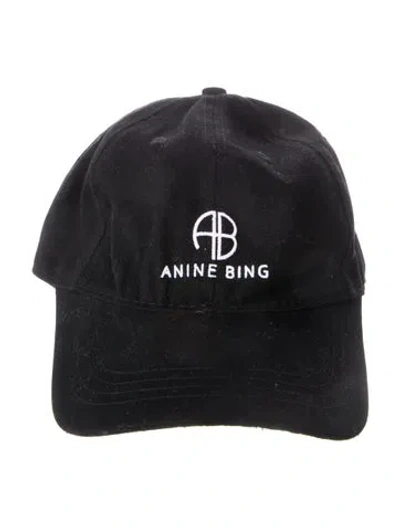 Pre-owned Anine Bing Embroidered Canvas Baseball Cap In Black