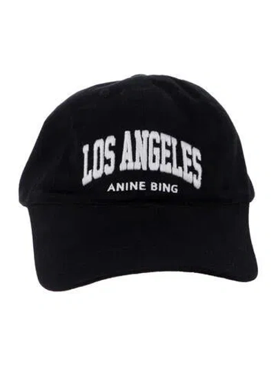 Pre-owned Anine Bing Embroidered Denim Baseball Hat In Black