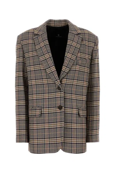Anine Bing Embroidered Jacquard Checked Quinn Blazer