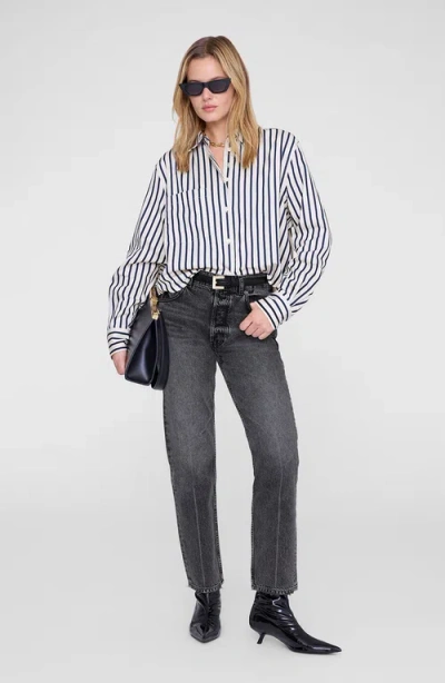 Anine Bing Essie Cropped Shirt In Gray